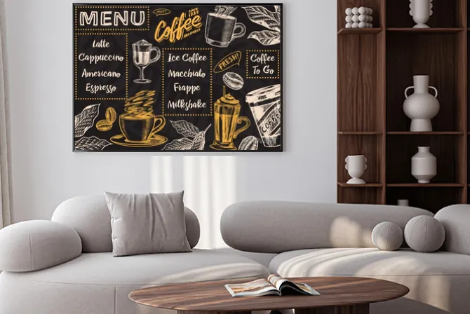 Plakat: Menu kawiarni w stylu vintage rodzaje kawy