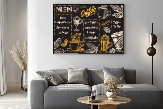 Plakat: Menu kawiarni w stylu vintage rodzaje kawy