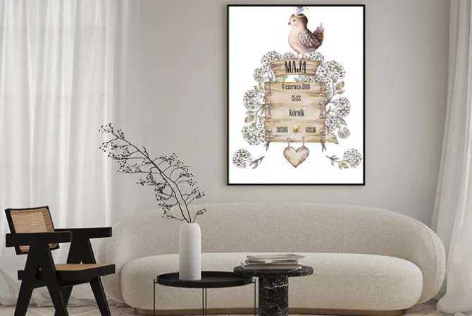 Plakat: Metryczka dziecięca retro