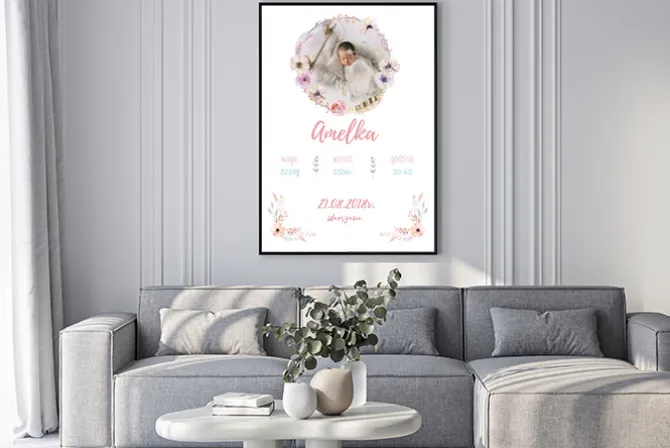 Plakat: Metryczka dziewczęca z własnym zdjęciem