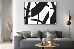 Plakat: Minimalist organic abstract art mid century modern style black