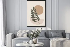 Plakat: Minimalistyczna grafika boho z liściem