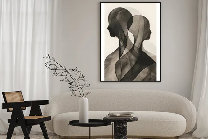 Plakat: Minimalistyczne sylwetki w cieniach