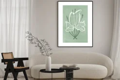 Plakat: Minimalistyczny kwiat na zielonym tle