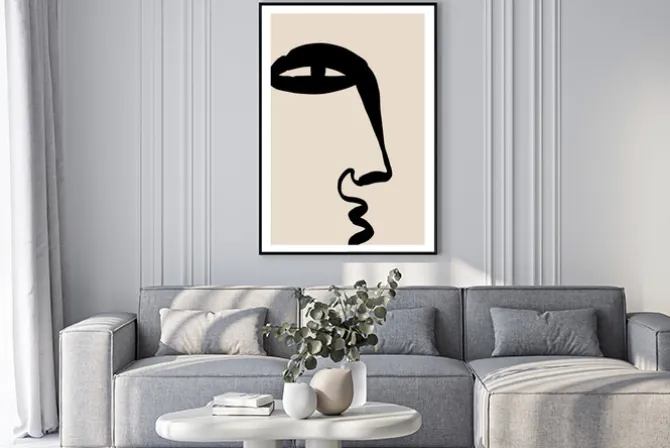 Plakat: Minimalistyczny line art twarzy człowieka