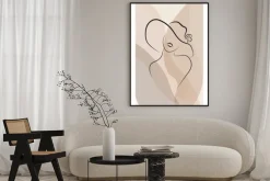 Plakat: Minimalistyczny line art kobiety w kapeluszu
