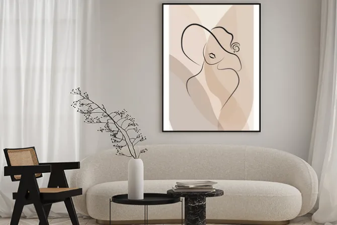 Plakat: Minimalistyczny line art kobiety w kapeluszu