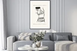 Plakat: Minimalistyczny rysunek kobiecego ciała z napisami