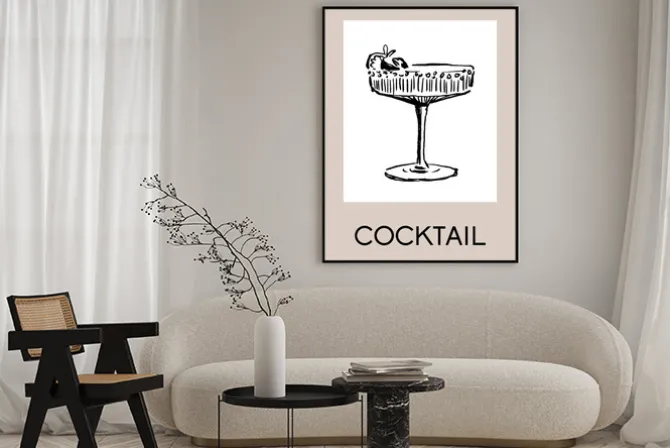 Plakat: Minimalistyczny szkic kieliszka z napisem