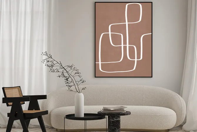 Plakat: Minimalistyczny wzór białe linie na tle w kolorze mocha mousse