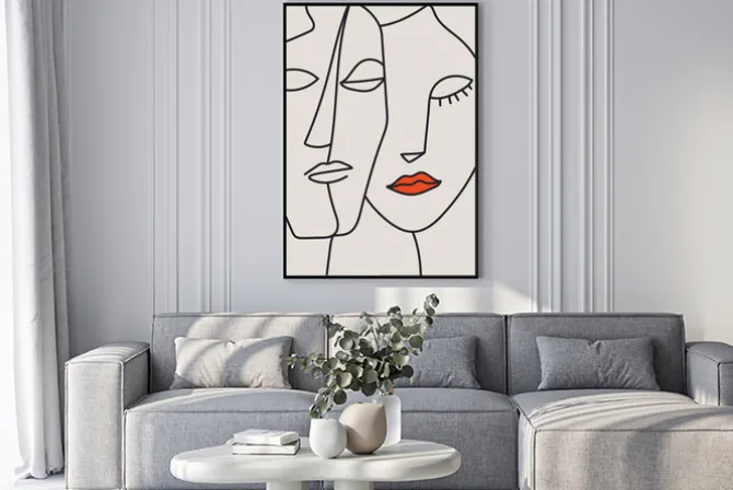 Plakat: Miłość w stylu line art portret