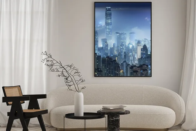 Plakat: Misty nocy widok portu victoria w hongkongu miasta