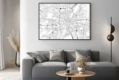Plakat: Monochromatyczna mapa miasta z siecią dróg w monachium