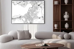 Plakat: Monochromatyczna mapa miasta z siecią drogową izmiru