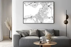 Plakat: Monochromatyczna mapa miasta z siecią drogową izmiru