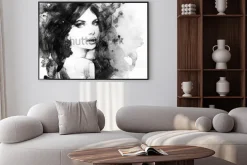 Plakat: Monochromatyczny portret kobiety w stylu akwareli