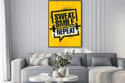 Plakat: Motywacyjny cytat na siłownię na żółtym tle