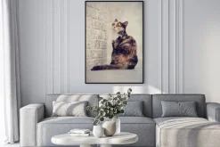 Plakat: Multi-kolorowe kota w pobliżu ściany z cegły światła