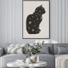 Plakat: Mystical black cat in trendy boho style. vector magic cat silhouette