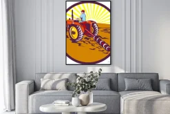 Plakat: Na farmer traktor kołowy retro