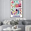 Plakat: Napis londyn i symbole w stylu ilustrowanym
