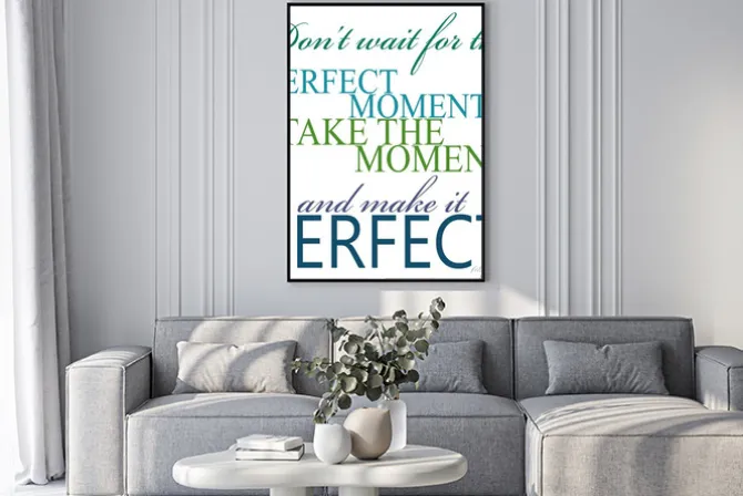 Plakat: Napis motywacyjny w niebieskich i zielonych barwach