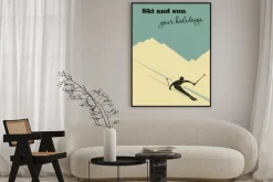 Plakat: Narciarz na stoku w stylu plakatu retro