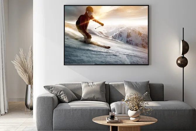 Plakat: Narciarz w otoczeniu słońca