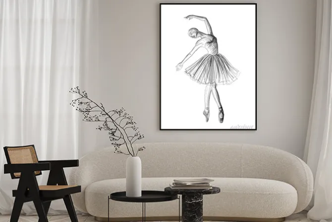Plakat: Naszkicowana balerina w stylu artystycznym