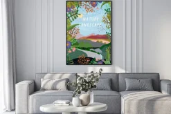 Plakat: Nature landscape. vector background illustration with hills,