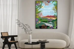 Plakat: Nature landscape. vector background illustration with hills,