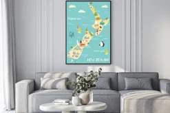 Plakat: New zealand illustrated map with bright icons