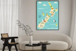 Plakat: New zealand illustrated map with bright icons