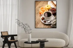 Plakat: Śniadanie z kawą i owoców