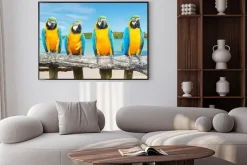 Plakat: Niebieski i gold ara na tropikalnej pięknej plaży i morza