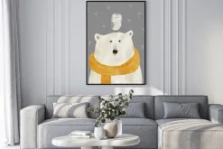 Plakat: Niedźwiedź polarny z sową na głowie