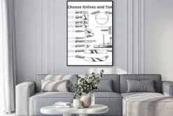 Plakat: Noże do serów i narzędzia.