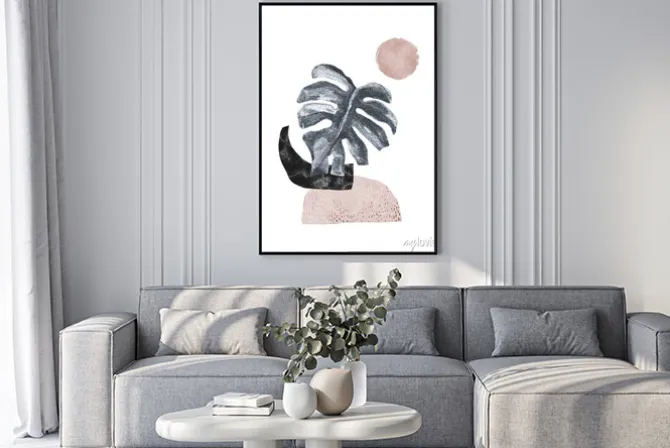 Plakat: Nowoczesna grafika z tropikalnym liściem