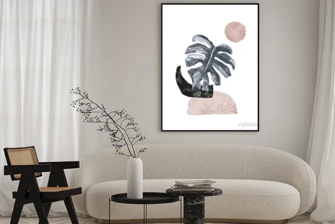 Plakat: Nowoczesna grafika z tropikalnym liściem