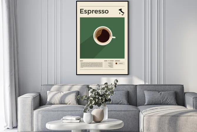 Plakat: Nowoczesna ilustracja z kawą espresso