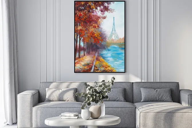 Plakat: Obraz olejny z wieży eiffla, francja, krajobraz jesienią