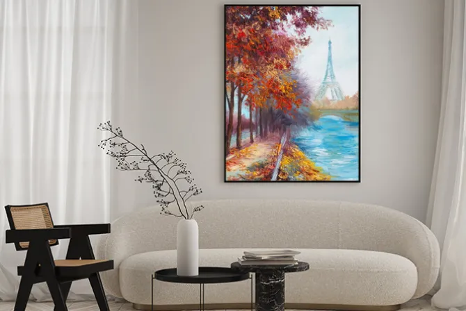 Plakat: Obraz olejny z wieży eiffla, francja, krajobraz jesienią