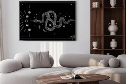 Plakat: Occult trendy hand drawn illustration with snake, moon and stars.