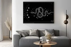 Plakat: Occult trendy hand drawn illustration with snake, moon and stars.