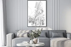 Plakat: Odręcznego szkicu chińskich budynków i ulicy miasta