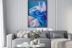 Plakat: Oil cat portrait painting in moon tones. conceptual abstract