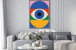Plakat: Oko i geometryczne kształty półkola inspirowane bauhausem