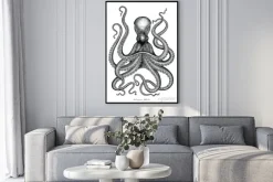 Plakat: Ośmiornica strony rysunku rocznika grawerowanie ilustracji na