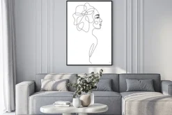 Plakat: One line drawing abstract woman face with flower in her hair.