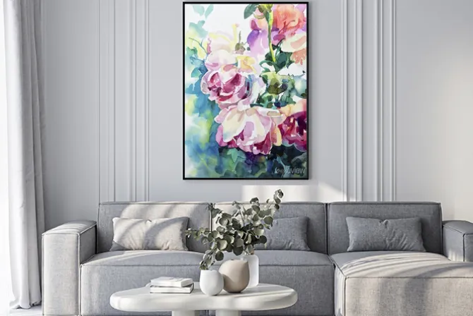 Plakat: Oryginalny obraz akwarelowy abstrakcyjnych róż